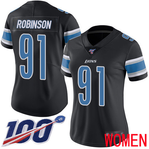 Detroit Lions Limited Black Women Ahawn Robinson Jersey NFL Football #91 100th Season Rush Vapor Untouchable->women nfl jersey->Women Jersey